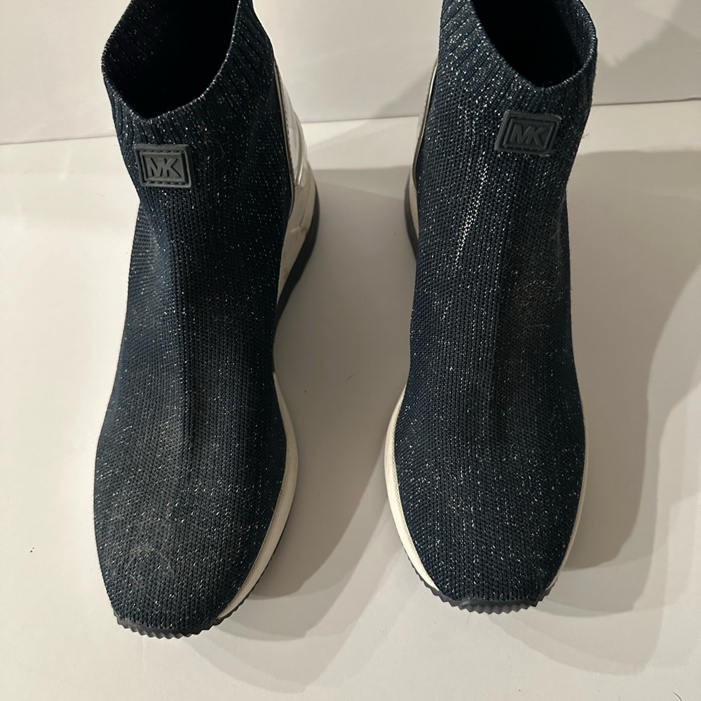 Michael Kors Stretch Knit Glitter Navy Pull On Boot Size 7 1/2